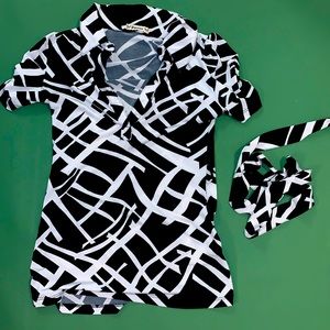 Black and white blouse with tie string